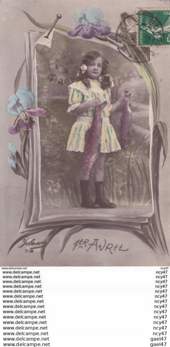 CPA 1er AVRIL. Fantaisie, Fillette En Robe Dentelle, Poissons, Fleurs. ...T448 - 1er Avril - Poisson D'avril