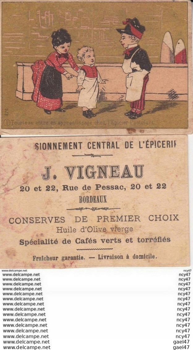 CHROMOS. Epicerie  J. VIGNEAU. N°1, Tourteau Entre En Apprentissage Chez L'épicer. ...T339 - Altri & Non Classificati