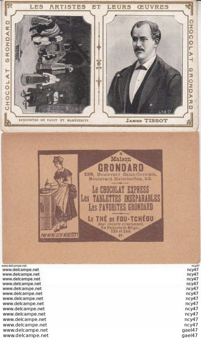 CHROMOS. Chocolat. GRONDARD .(Paris).  James Tissot  "rencontre De Faust Et Marguerite". ...Z592 - Autres & Non Classés