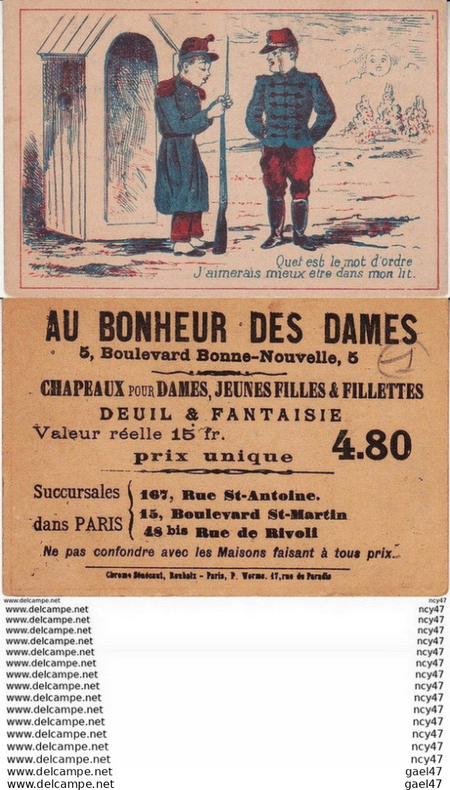 CHROMOS. Magasins AU BONHEUR DES DAMES. Humour Militaire.  ...Z149 - Autres & Non Classés