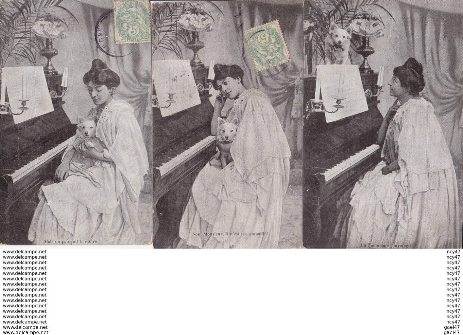 Lot 3 CPA  FANTAISIES. Belle Femme En Robe Longue Jouant Du Piano, Caniche ...T539 - Vrouwen