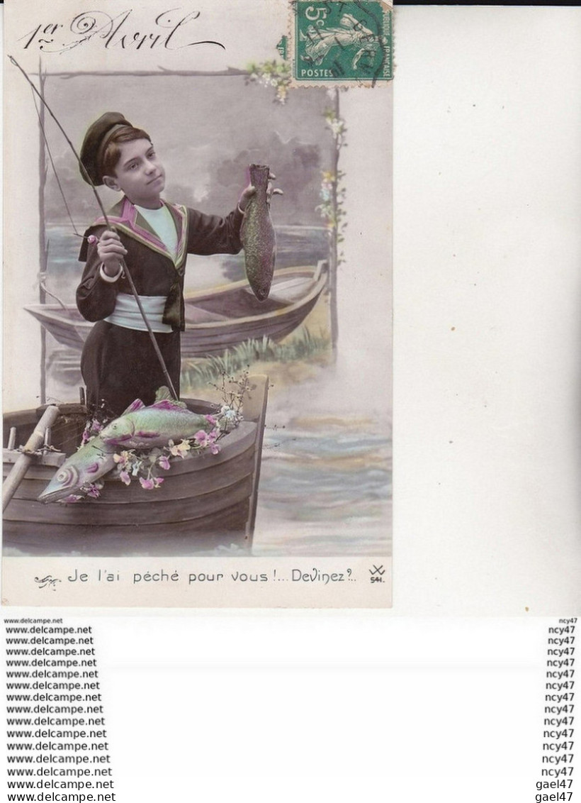 Lot 4 CPA  1er AVRIL. Jeunes Garçons, Habit De Marin, Culotte Courte, Canne à Pêche, Barque...Z486 - Sonstige & Ohne Zuordnung