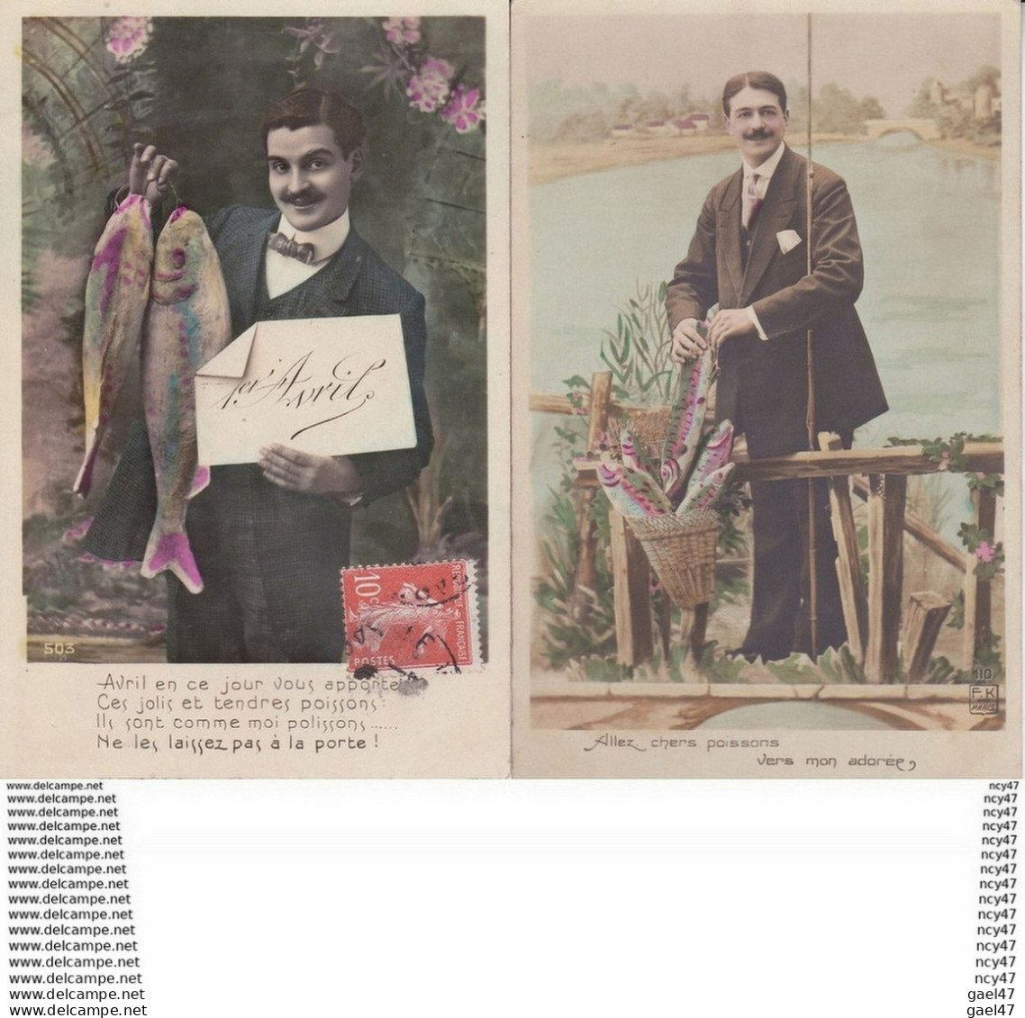 Lot 4 CPA 1er AVRIL.  Jeunes Hommes élégants, Moustaches, Habit De Marin, . ...Z503 - 1 De April (pescado De Abril)