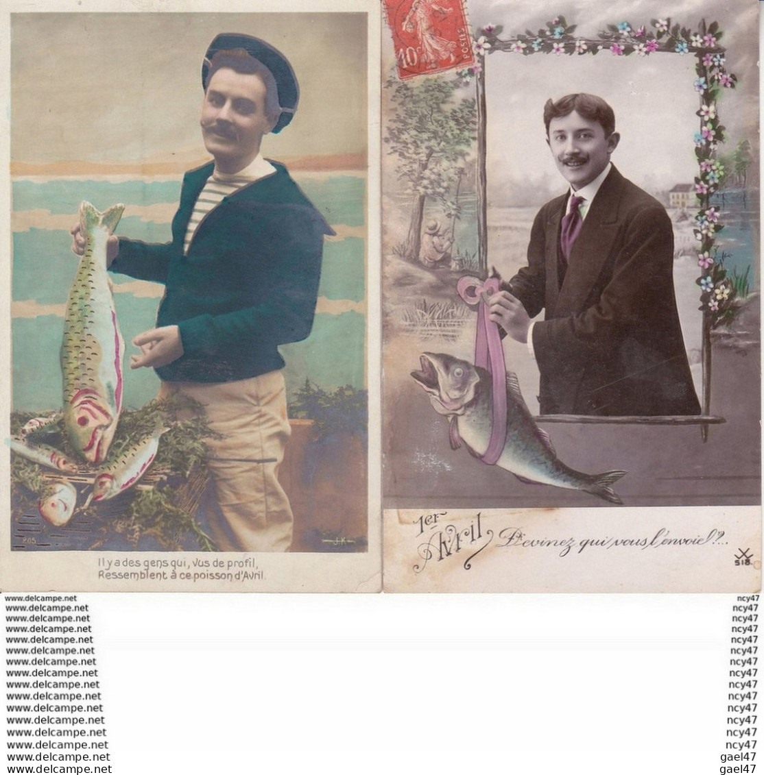 Lot 4 CPA 1er AVRIL.  Jeunes Hommes élégants, Moustaches, Habit De Marin, . ...Z503 - April Fool's Day