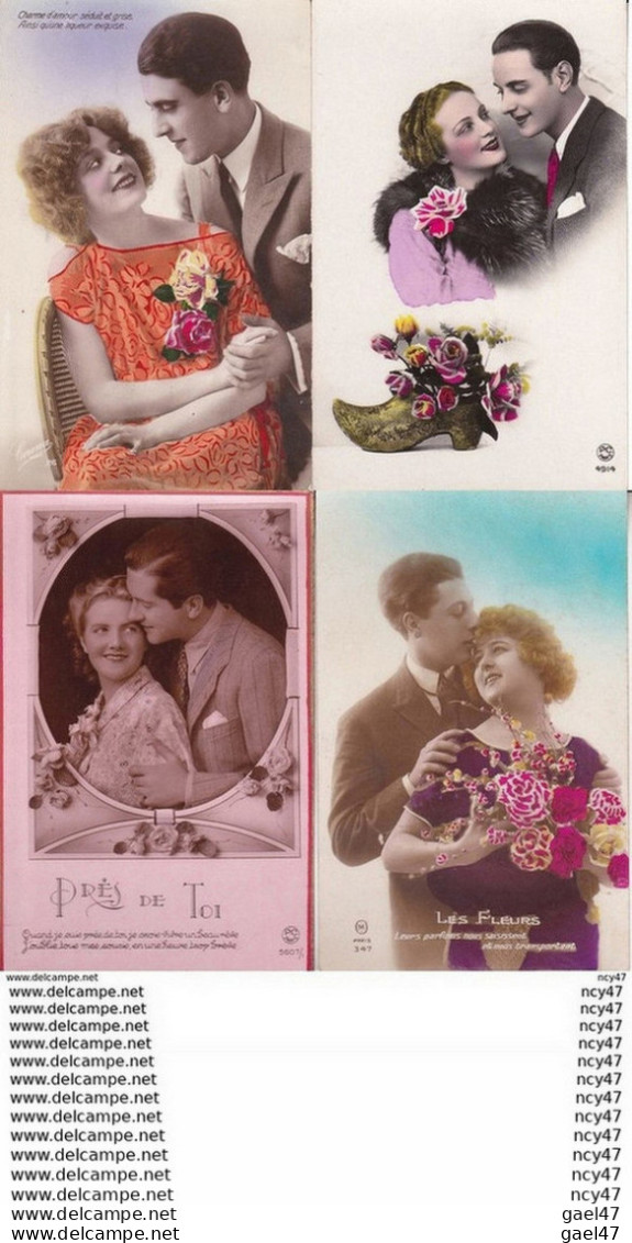 Lot 4 CPA FANTAISIES. Couples D'amoureux, Avec Sabot Fleuri, En Médaillon. ...Z894 - Frauen