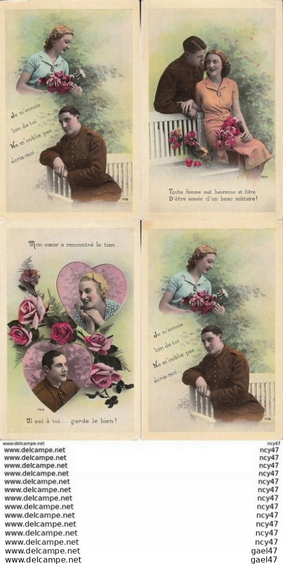 Lot 4 CPA FANTAISIE. Scènes Galantes. Militaire Et Jolie Femme, Dans Un Coeur, Roses. ...Z781 - Frauen