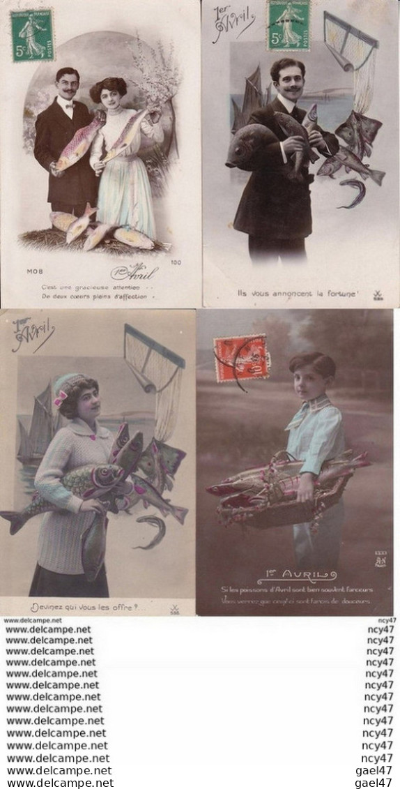 Lot 4 CPA 1er AVRIL. Poissons Divers, Brochet Anguille. ...Z891 - April Fool's Day