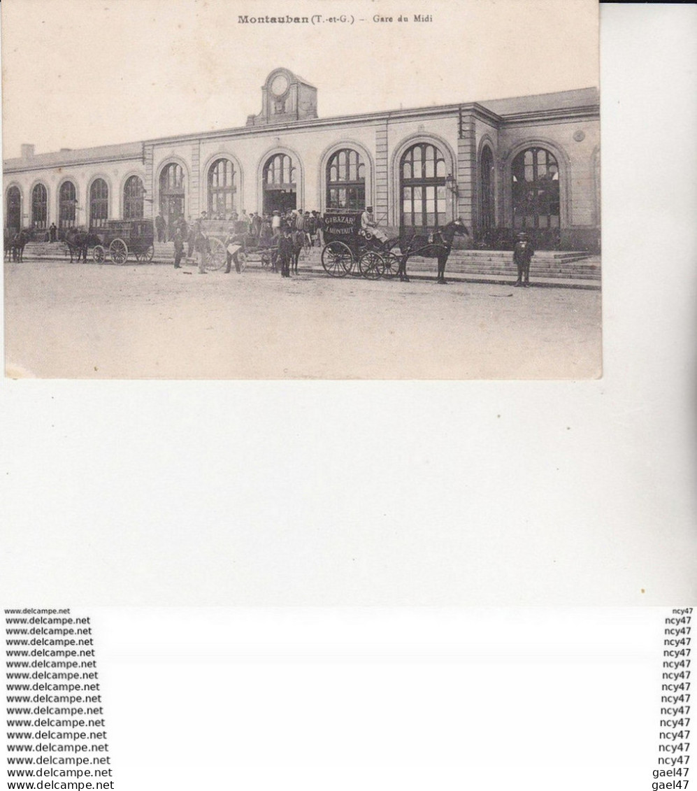 CPA (82) MONTAUBAN.  Gare Du Midi, Animé, Attelage Avec Pub "Gd Bazard J. Montaut, Horloge. ...Z479 - Montauban