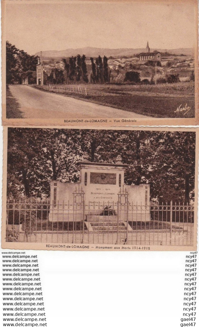 Lot 5 CPA (82) BEAUMONT-de-LOMAGNE. Square Fermat / Vue Générale / Monument / Chapelle / Portail De L'église. ...Z450 - Beaumont De Lomagne