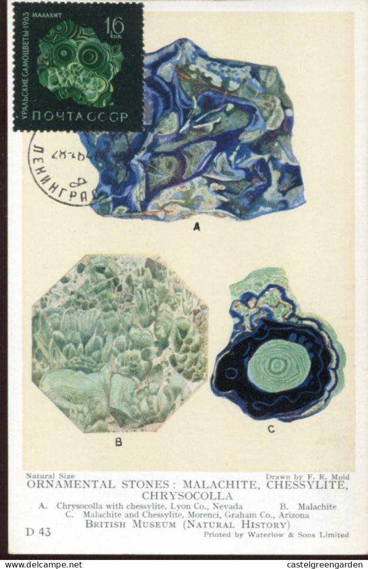 X219 Russia, Maximum 1964,  Mineral,  Ornamental Stone Malachit Chessylite Chrysocolla - Minéraux