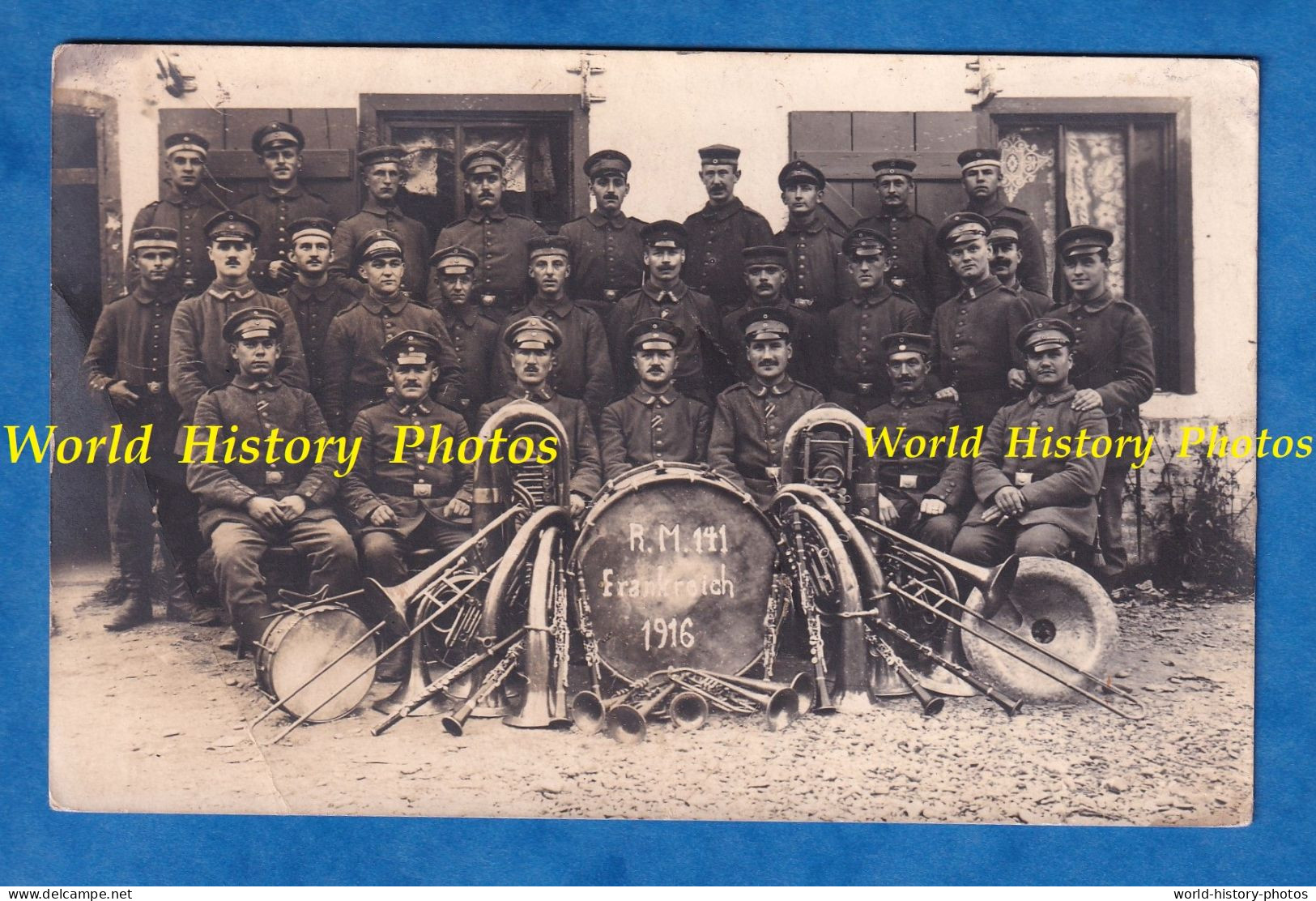 CPA Photo D' Un Soldat Allemand Front à Situer Portrait Militaire R. M. 141 Unité à Identifier 1916 Musique Fanfare WW1 - War 1914-18