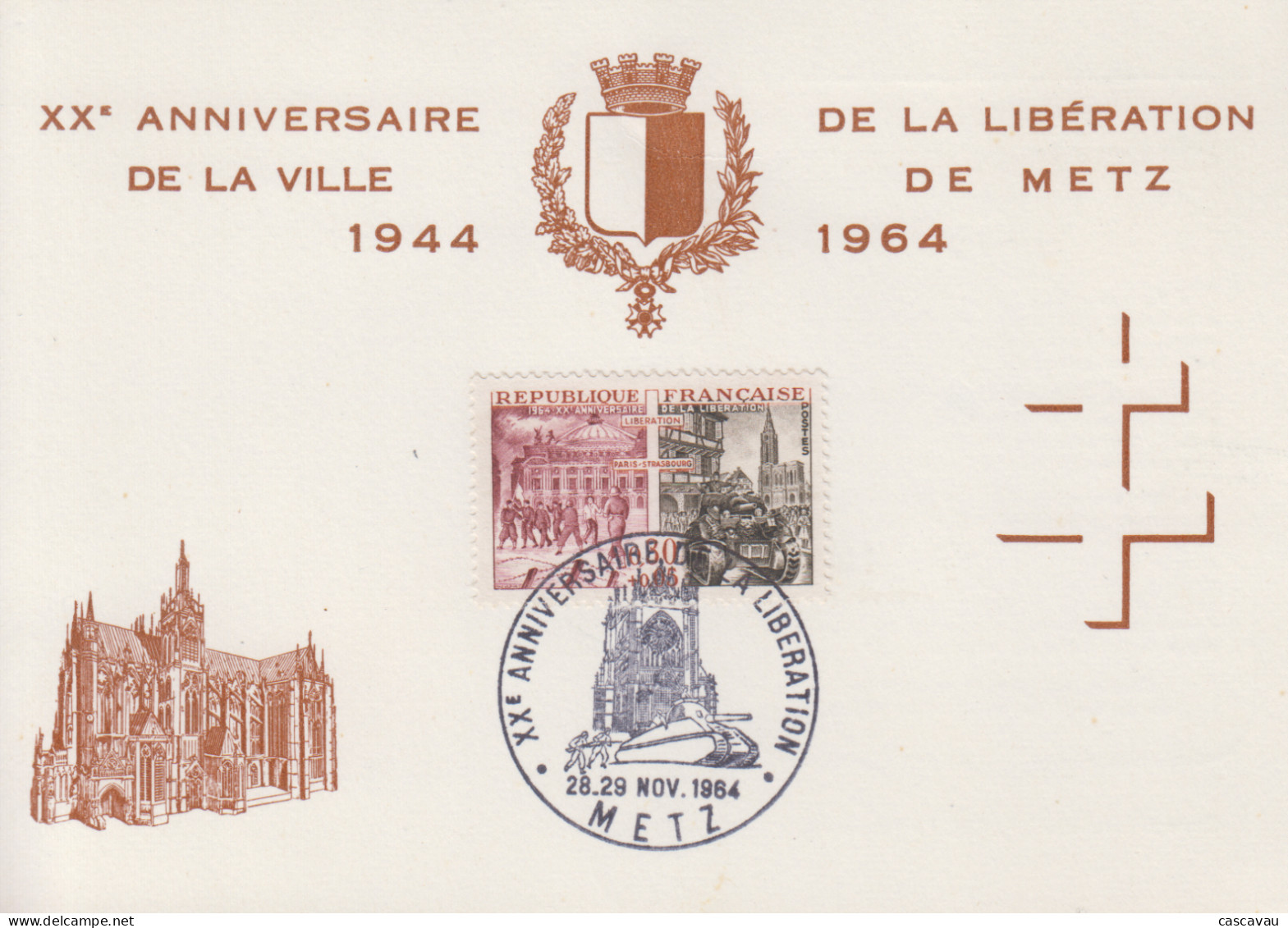 Carte  Maximum  FRANCE   20éme  Anniversaire  De  La   LIBERATION    METZ   1964 - Guerre Mondiale (Seconde)