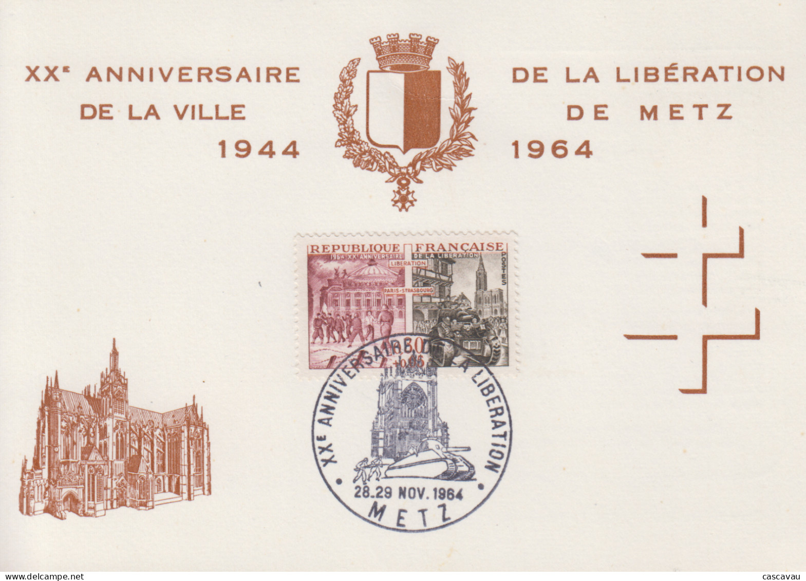 Carte  Maximum  FRANCE   20éme  Anniversaire  De  La   LIBERATION    METZ   1964 - WW2 (II Guerra Mundial)