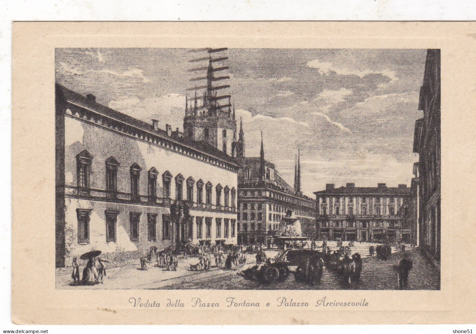 MILANO  Veduta Della Piazza Fontana E Palazzo Arcivescovile - Travel Stamp 1938 G. - Milano (Mailand)