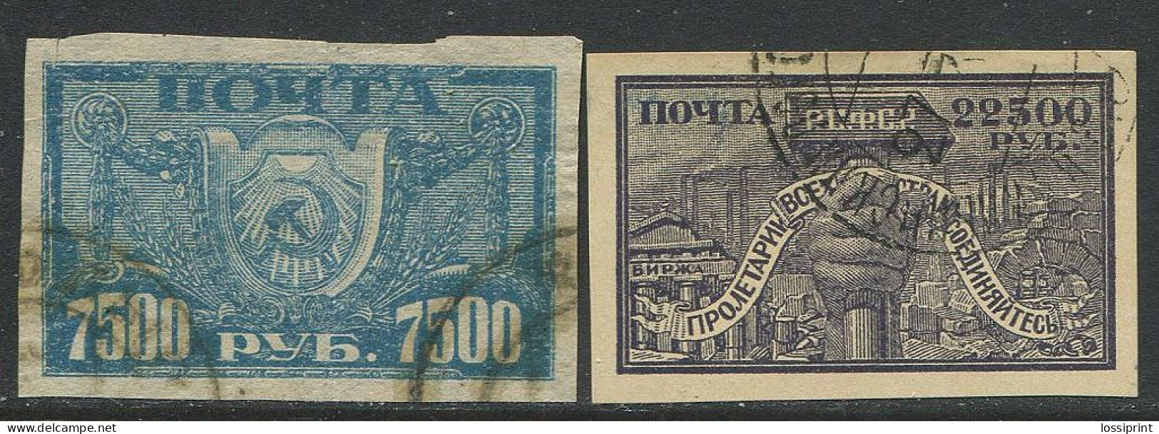 Russia:Used Overprinted Stamps 7500 Roubles And Coated Paper 22500 Roubles Stamp, 1922 - Usati