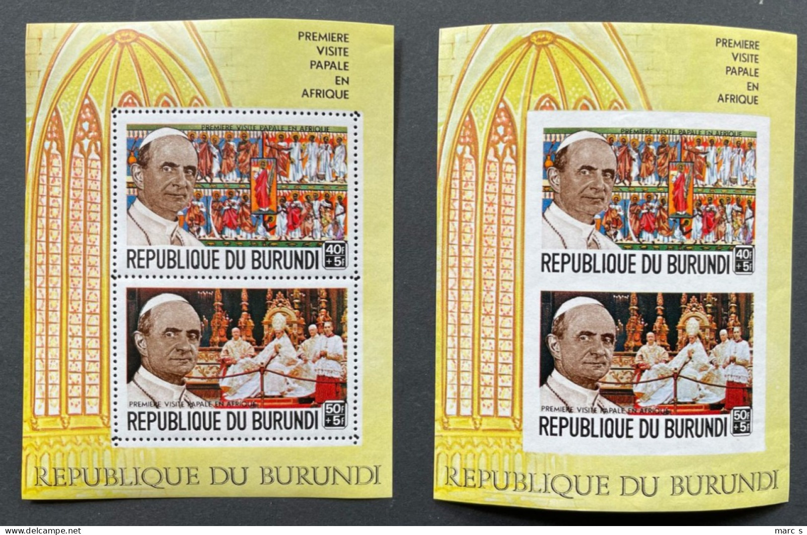 BURUNDI 1969 - NEUF**/MNH - SHEET BLOC BL Mi 35 A/B - YT BF 32 - PERF + IMPERF - VISITE PAPE PAUL VI - Ungebraucht