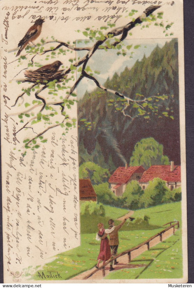 Sweden PPC Alfred Mailick : Bird Vogel Oiseau SÖDRA ÅBY Trelleborg 1904 TOMELILLA Simple Backside Oskar II. (2 Scans) - Vögel