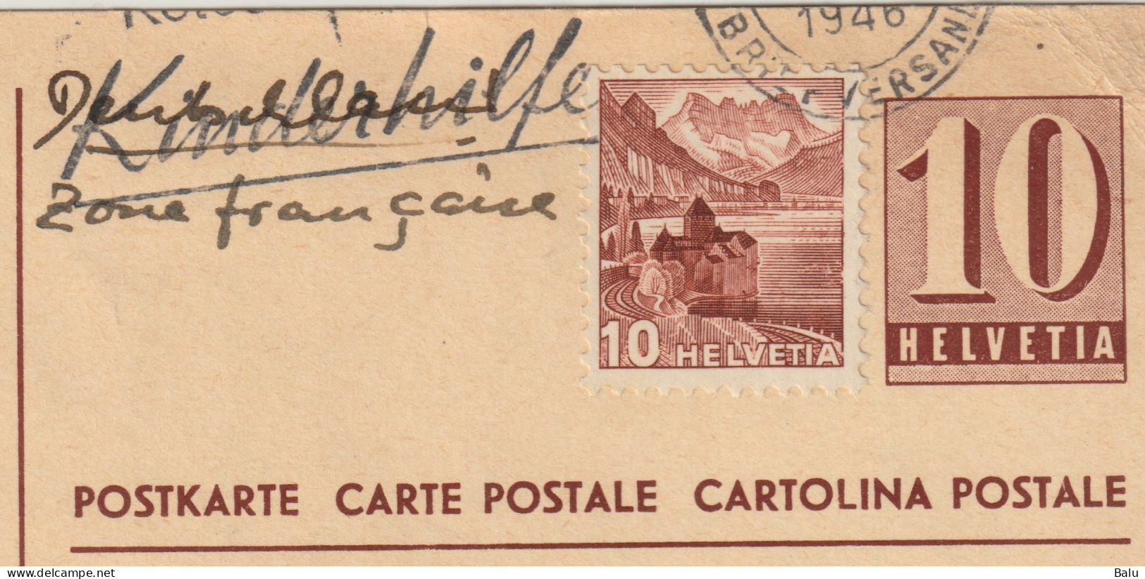 Schweiz 2 Ganzsachen Postkarten Ziffer 10 C. Zürich 1946/1947, 3 Scans, Entier Postal, Zusatzfrankatur - Stamped Stationery