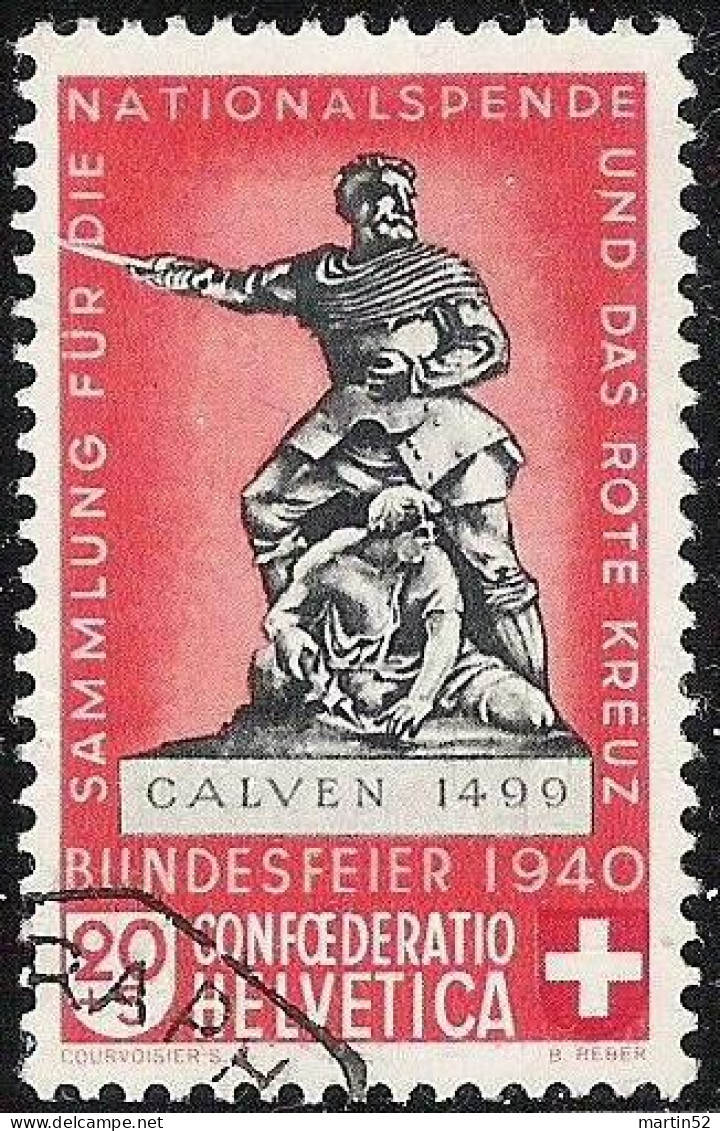 Schweiz Suisse 1940:  Calven 1499 Variante HELLROT ROUGE-CLAIR Zu 5c Mi 366a Yv 351a TELEGRAPH-⊙ SELTEN (Zu CHF 50.00) - Télégraphe