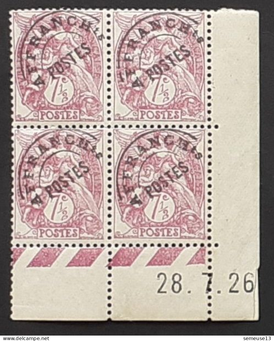 Blanc 7 1/2 C. Violet Préo 42 En Bloc De 4 Coin Daté PAS CHER - 1900-29 Blanc