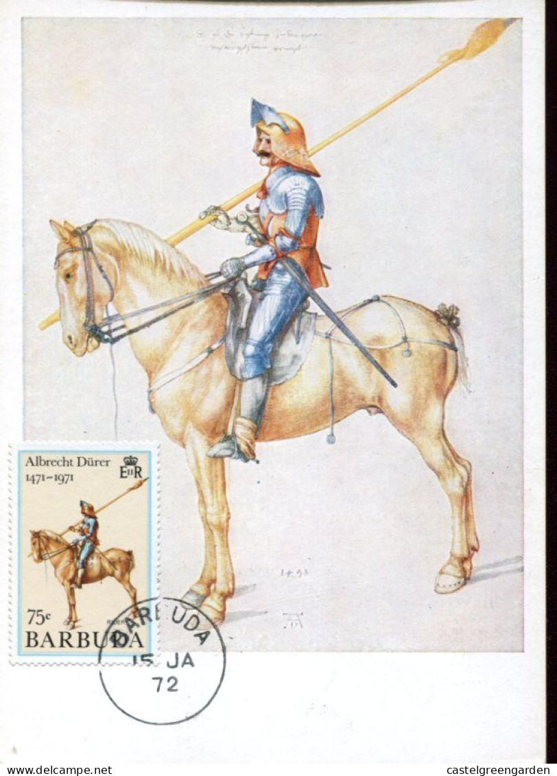 X225 Barbuda, Maximum 1972, Painting Of Albrecht Durer, Armed Knight  Gewappneter Reiter - Sonstige & Ohne Zuordnung