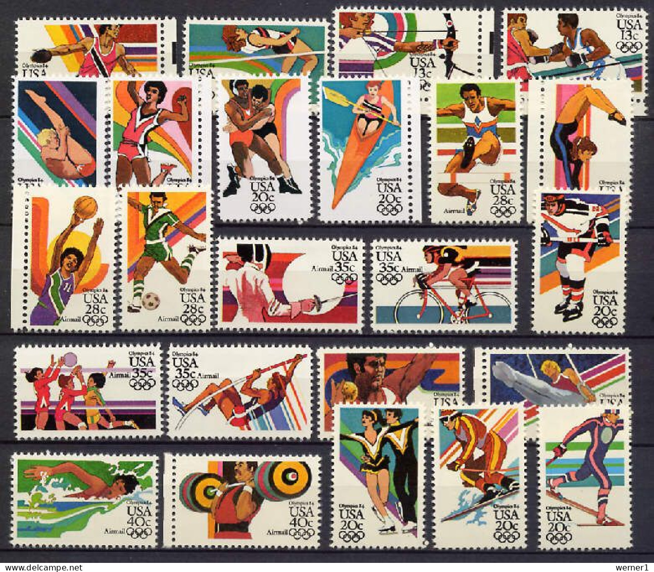 USA 1983/1984 Olympic Games Los Angeles / Sarajevo, Football Soccer, Fencing, Cycling Etc. 24 Single Stamps MNH - Estate 1984: Los Angeles