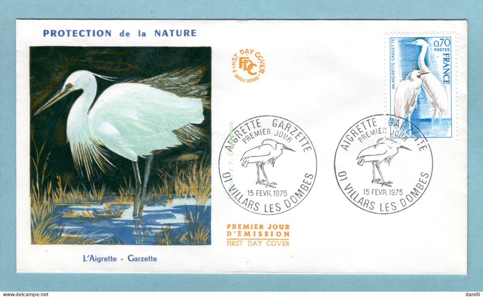 FDC France 1975 - Aigrette Garzette - YT 1820 - 01 Villards Les Dombes - 1970-1979