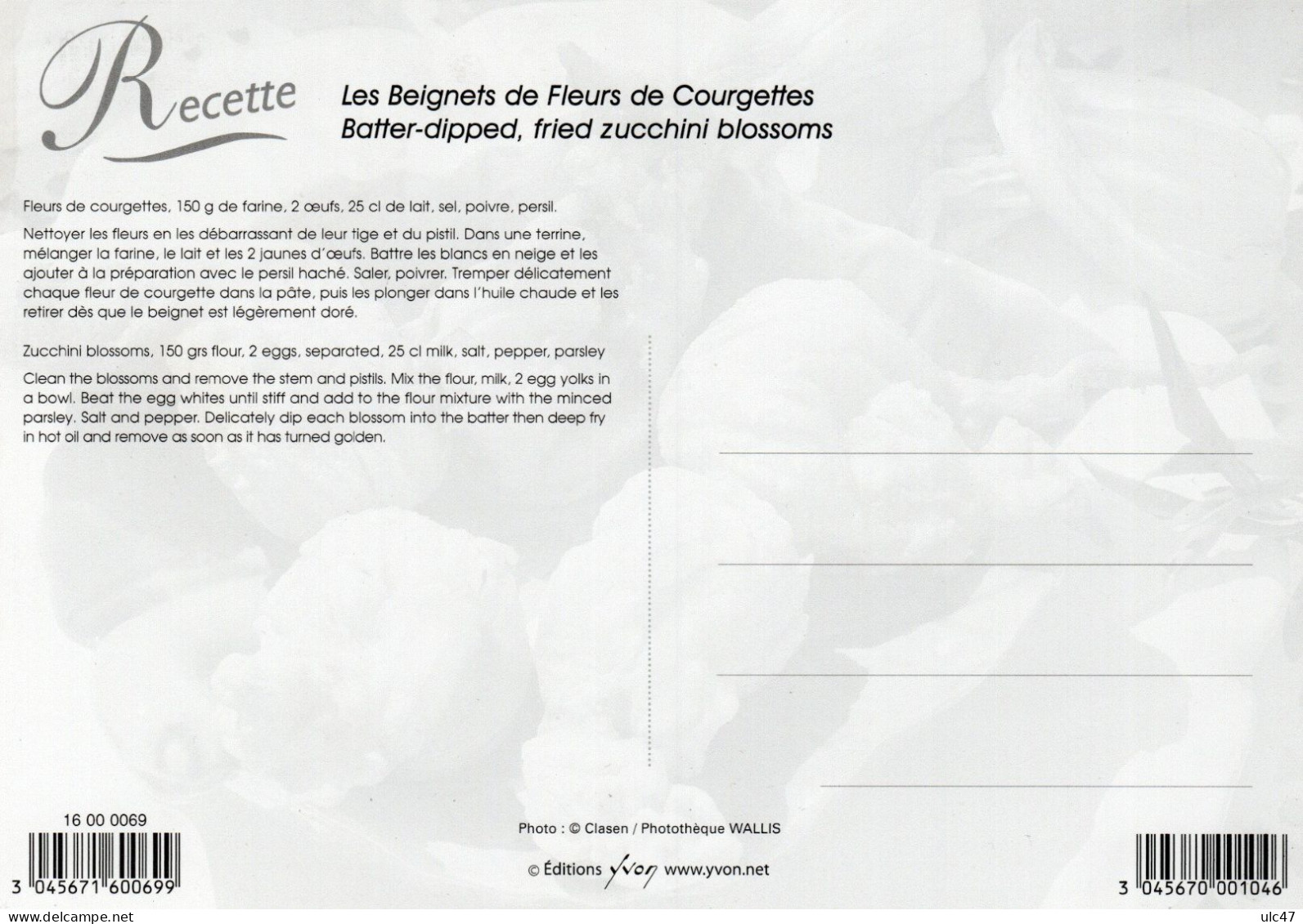 - Recette Les Beignets De Fleurs De Courgettes - Recette Au Dos  - Photo: Clasen - Format: 17 X12 Cm - Scan Verso - - Küchenrezepte