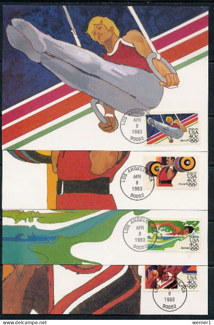 USA 1983 Olympic Games Los Angeles, Weightlifting, Swimming Etc. Set Of 4 Maximumcards - Zomer 1984: Los Angeles