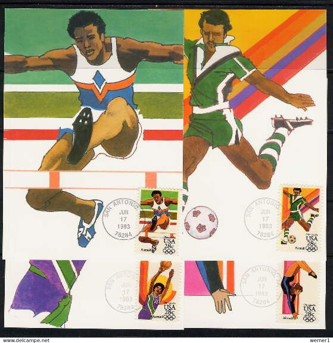 USA 1983 Olympic Games Los Angeles, Football Soccer, Basketball Etc. Set Of 4 Maximumcards - Verano 1984: Los Angeles