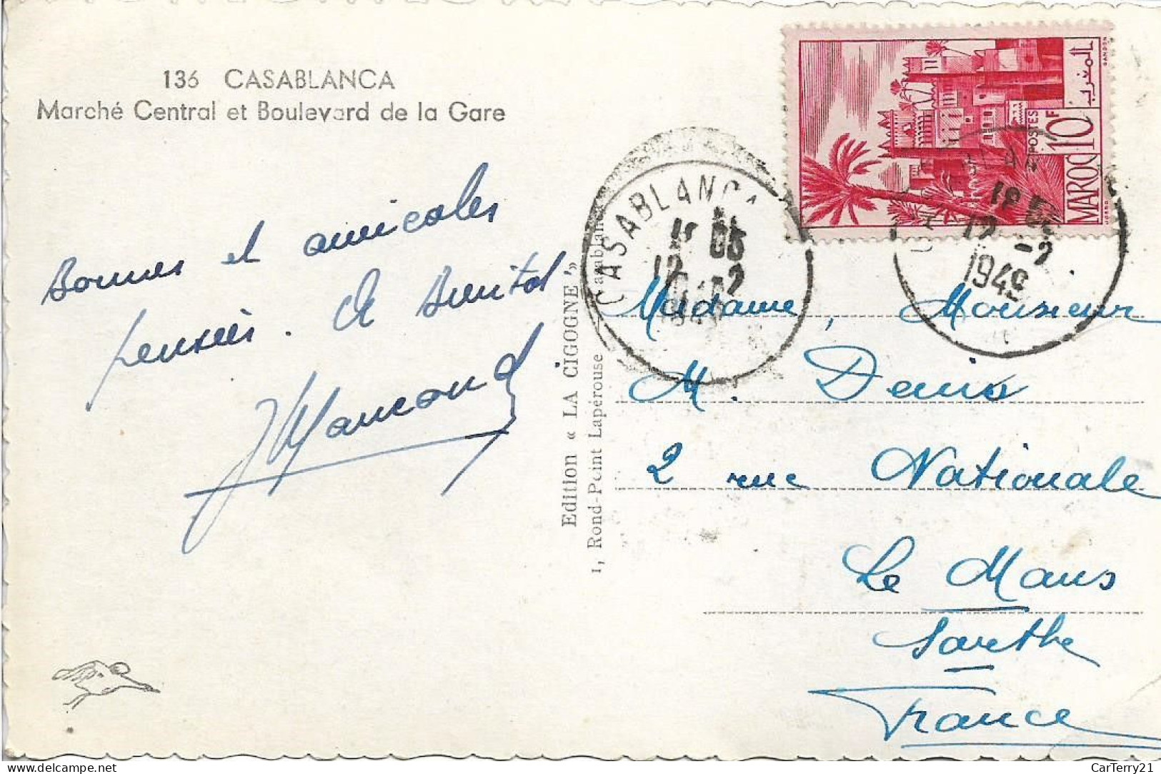 MAROC. CASABLANCA. MARCHE CENTRAL ET BOULEVARD DE LA GARE. 1949. - Casablanca