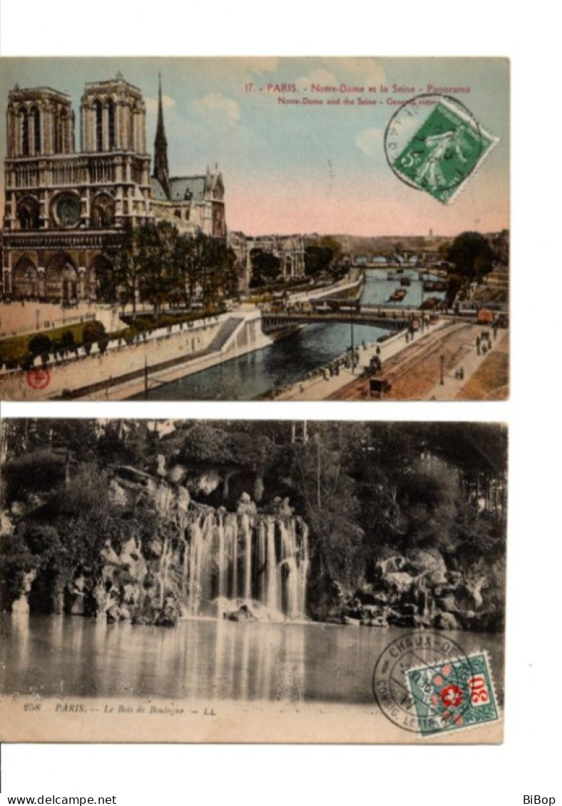 2 CP PARIS Notre-Dame 1921 Et Cascade Du Bois De Boulogne, 1916. - Foto's