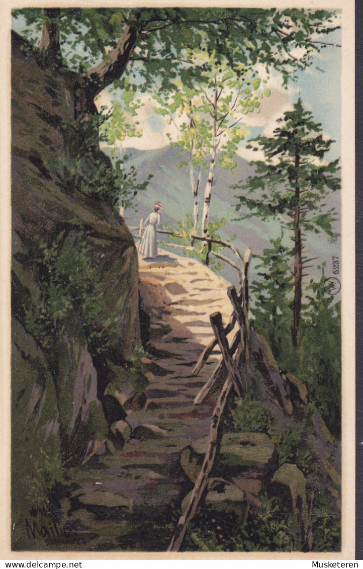 UPU PPC Alfred Mailick No. 5237 Woman On Mountain Trail Simple Backside (2 Scans) - Mailick, Alfred
