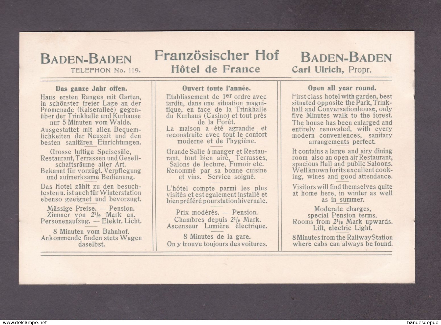 Carte Publicitaire Gruss Aus  Baden Baden Französischer Hof Trinkhalle  ( Chromo Lithographie Poesie Richard Pohl 58911) - Baden-Baden