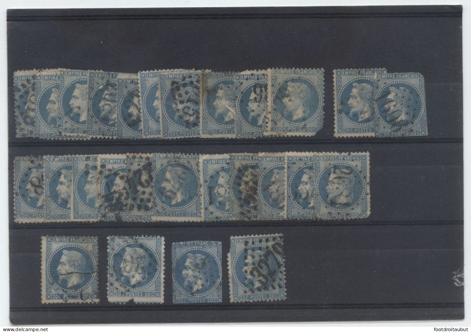 Plaquette De 20c Bleu Oblitérés Empire Français Dentelés Y&T 29 - 1863-1870 Napoleone III Con Gli Allori
