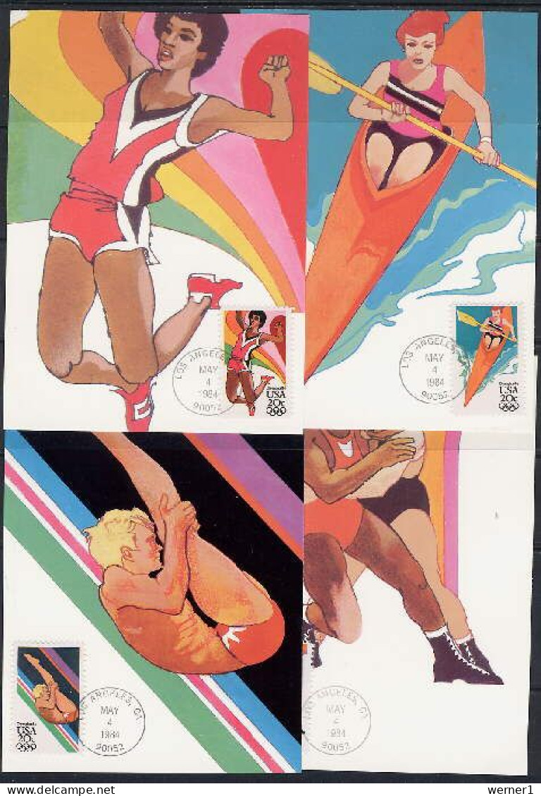 USA 1984 Olympic Games Los Angeles, Kayaking, Wrestling Etc. Set Of 4 Maximumcards - Summer 1984: Los Angeles