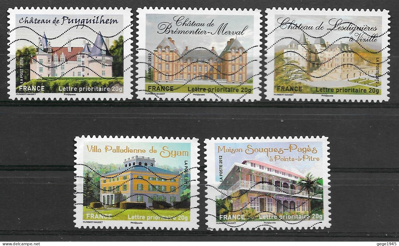 France 2012  Oblitéré Autoadhésif  N° 728 - 732 - 733 - 735 - 736  -  Chateaux Et Demeures Historiques ( II ) - Used Stamps