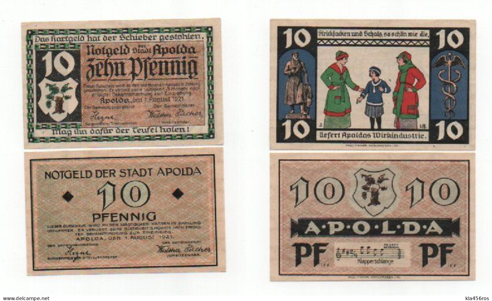 Apolda 10 Pfennig 1921 UNC, 10 Pfennig 1921 UNC - Lokale Ausgaben