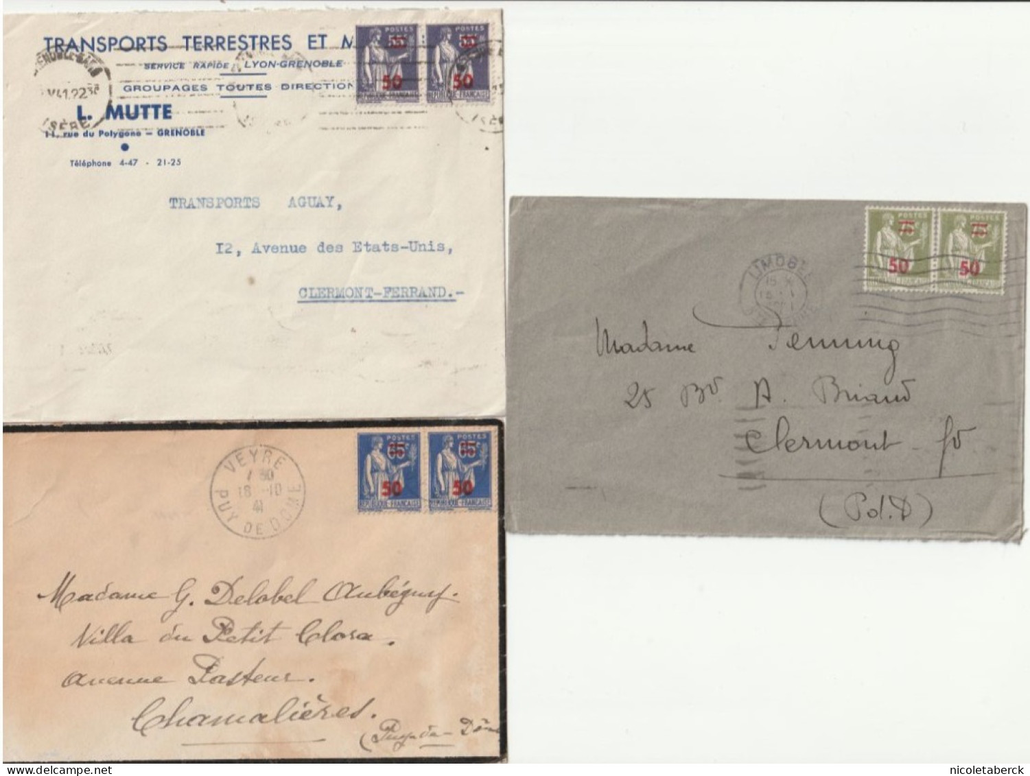 Type Paix, N°478/80, 3 Paires Sur Lettre De 1941 - 1932-39 Paix