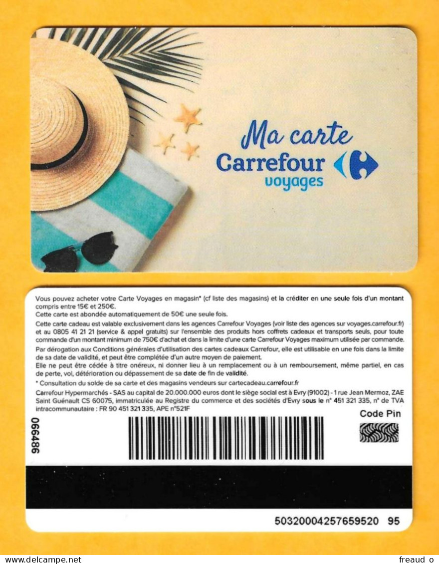 Carte Cadeau CARREFOUR - VOYAGES - Tarjetas De Regalo