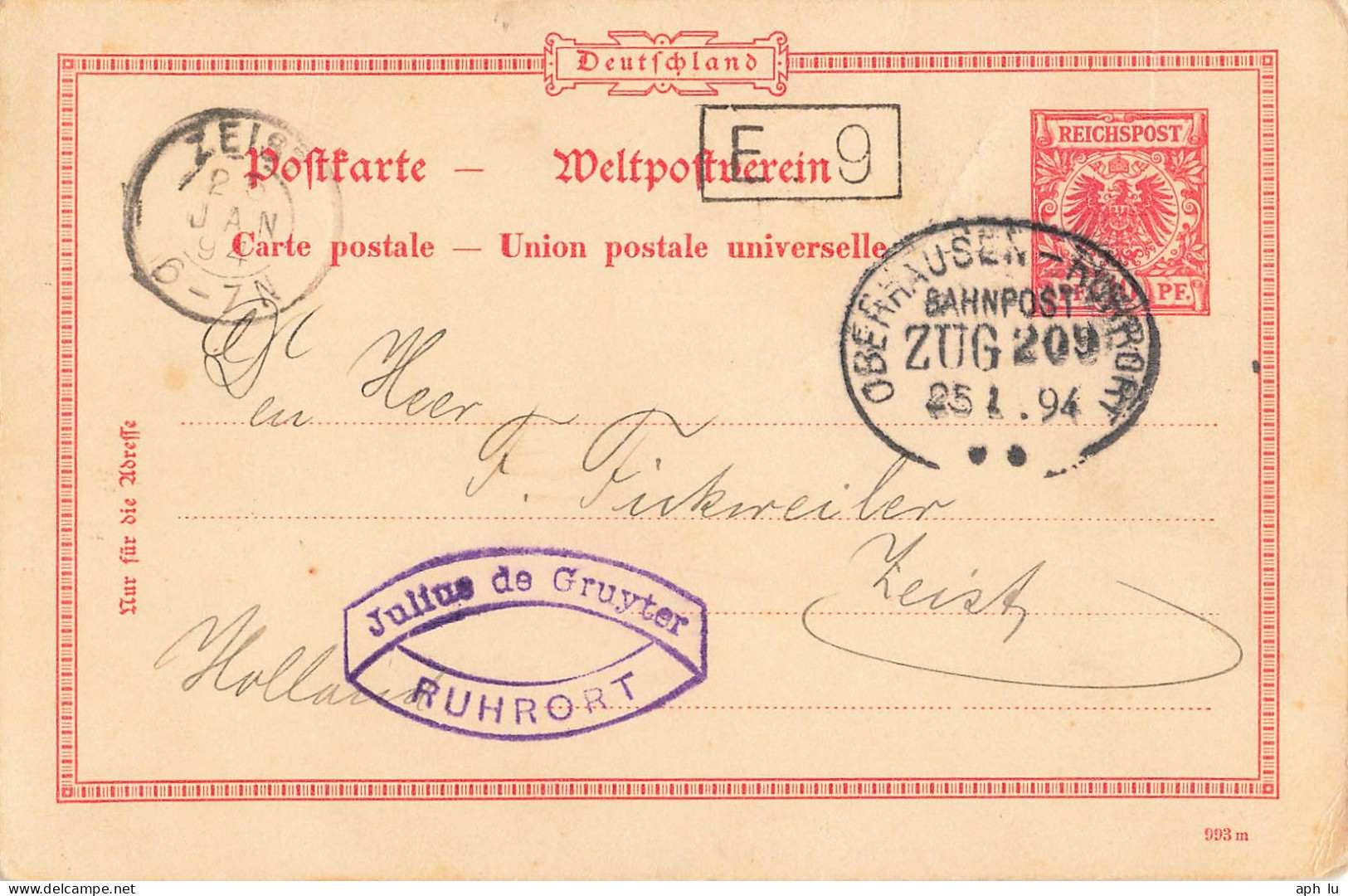 Bahnpost (Ambulant; R.P.O./T.P.O.) Oberhausen-Ruhrort (ZA2472) - Cartas & Documentos