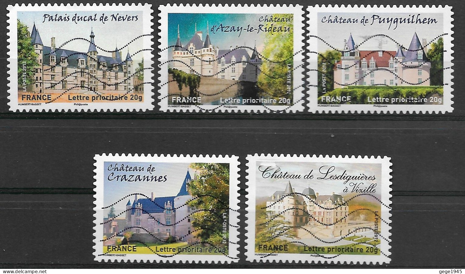 France 2012  Oblitéré Autoadhésif  N°  726 - 727 - 728 - 729 - 733  -  Chateaux Et Demeures Historiques ( II ) - Used Stamps