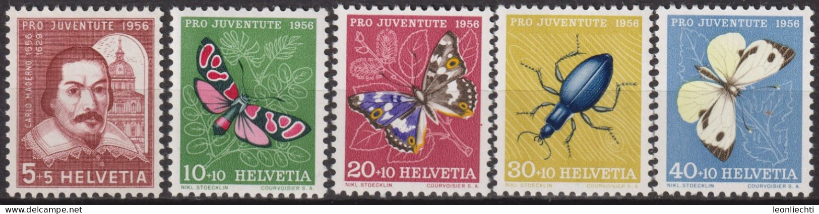 1956 Schweiz Pro Juventute ** Zum:CH J163-J167,Yt:CH 581-785, Mi:CH 632-636, Carlo Maderno Und Insekten - Unused Stamps