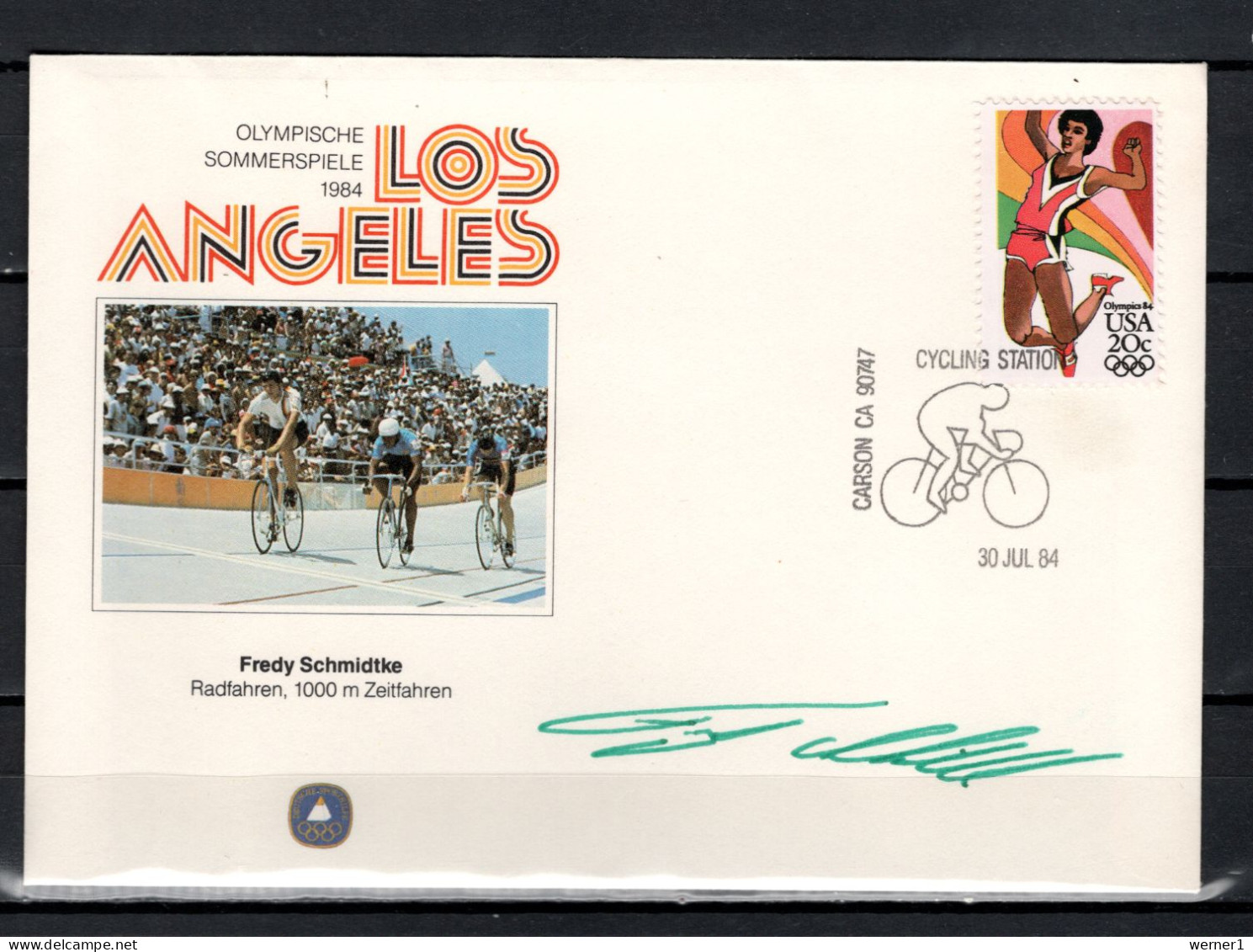 USA 1984 Olympic Games Los Angeles, Cycling, Com. Cover With Signature Of Freddy Schmidtke - Estate 1984: Los Angeles