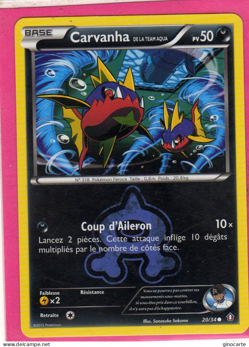 Carte Pokemon Francaise 2015 Xy Double Crisis 20/34 Carvanha 50pv Bon Etat - XY