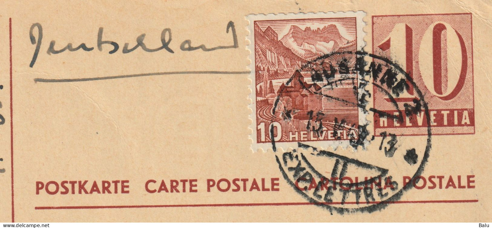 Schweiz Ganzsachen Postkarte Ziffer 10 C. Lausanne 1947 Mit Zusatzfrankatur 10c., 2 Scans, Entier Postal - Postwaardestukken