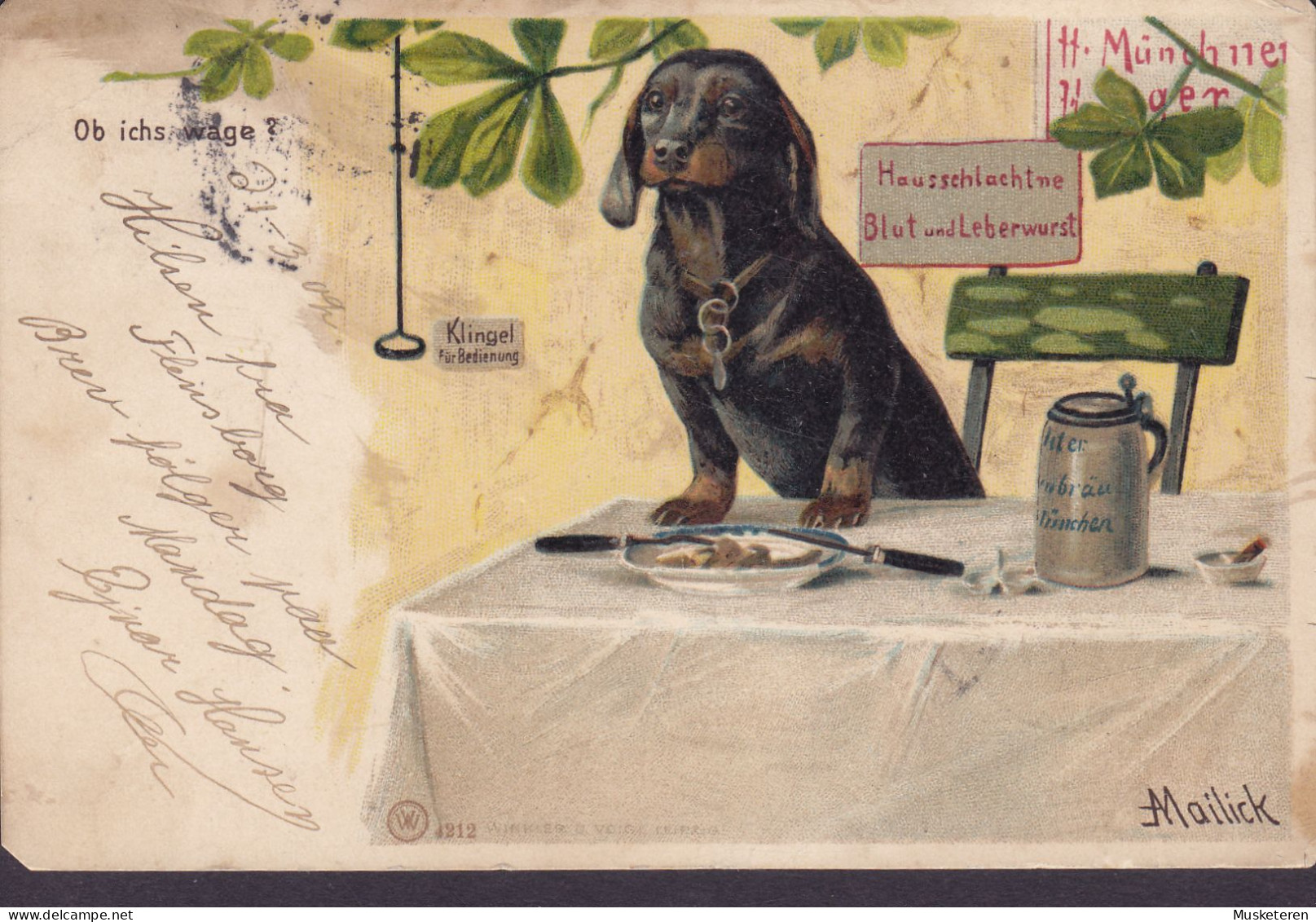 Reichspost UPU PPC Alfred Mailick 'Ob Ichs Wage?' Dog Hund Hond Chien Cane Perro Cão FLENSBURG 1902 VEILE (Arr.) Denmark - Dogs