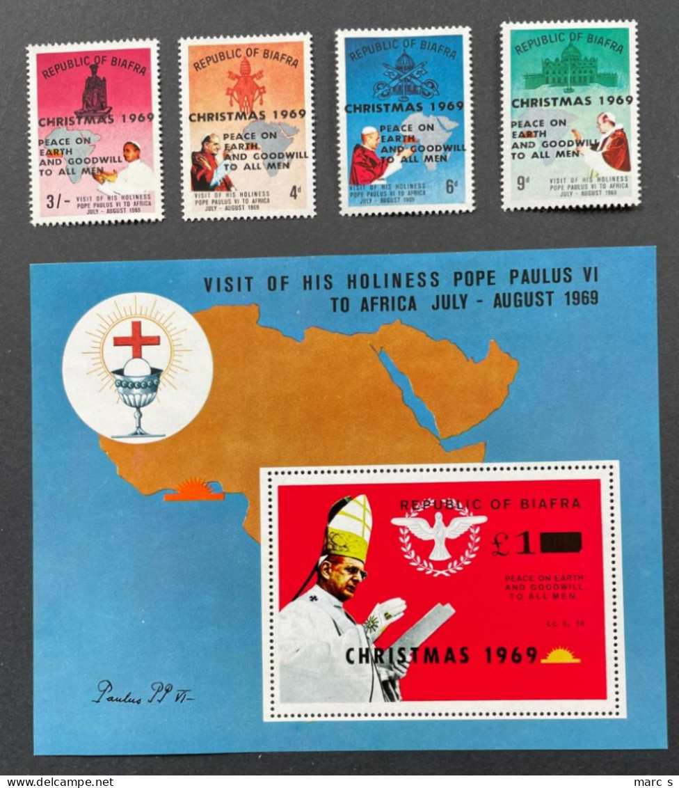 NIGERIA BIAFRA 1969 - NEUF**/MNH - SERIE COMPLETE - Mi 45 / 48 + BF3 - PAPE PAUL VI - OVERPRINT - CHRISTMAS NOEL - RARE - Nigeria (1961-...)