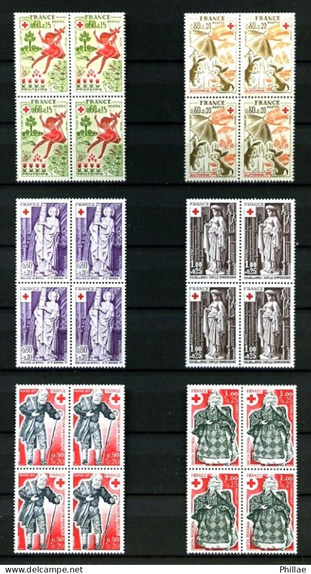 FRANCE - Neufs N** - Croix-Rouge en BLOCS de 4 - Complet de 1949 à 1982 - TB - Cote : 720 €+