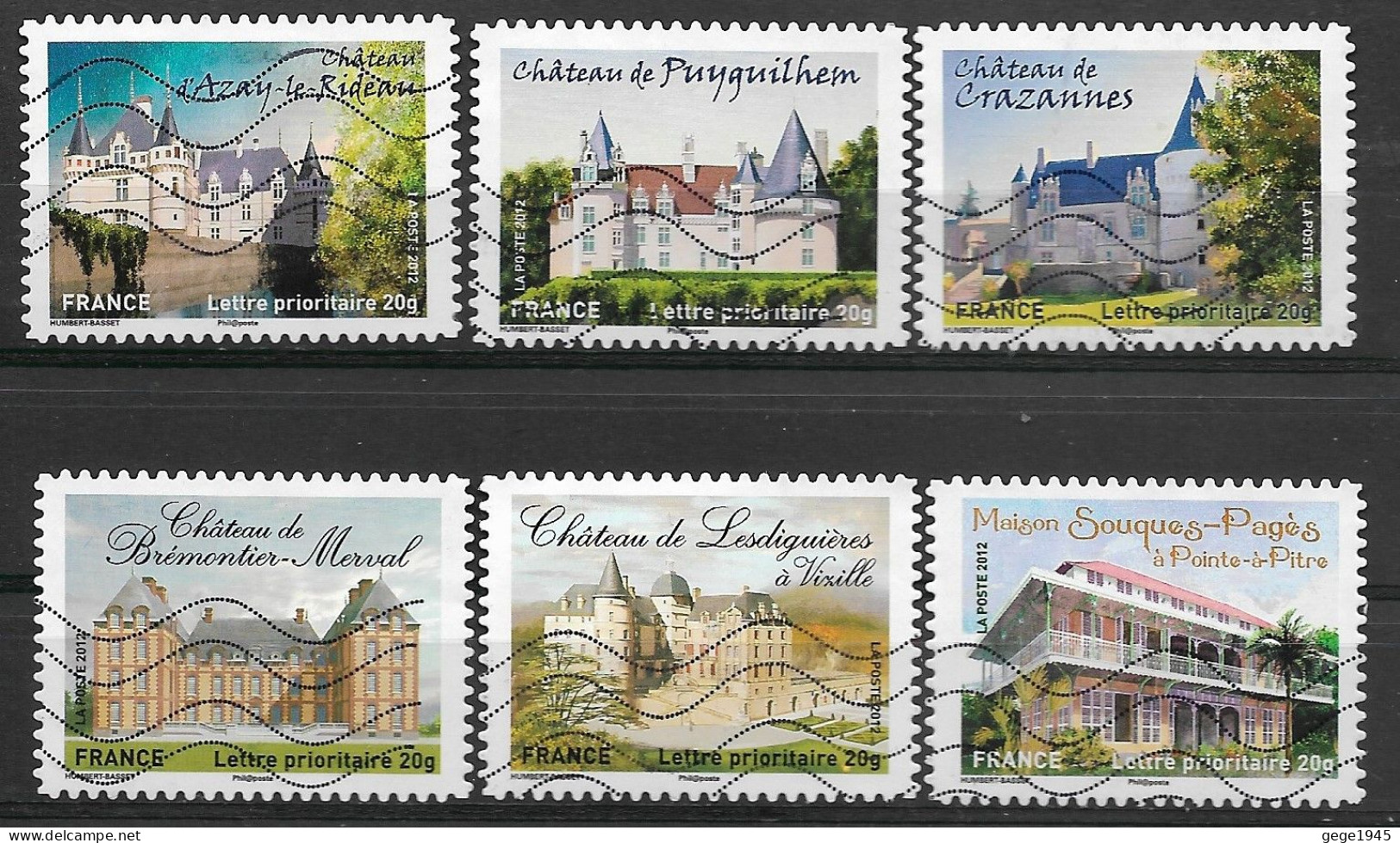 France 2012  Oblitéré Autoadhésif  N° 727 - 728 - 729 - 732 - 733 - 736  -  Chateaux Et Demeures Historiques  ( II ) - Used Stamps